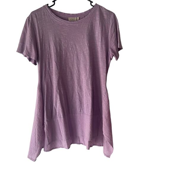 LOGO Women's Size Medium Lilac Purple Textured Swiss Dot Blouse Top - Picture 1 of 10
